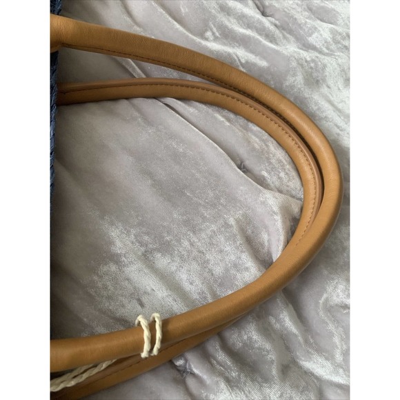 Talbots Large 14” Natural Woven Straw Tote Beach Bag Navy Magenta Yellow - Picture 8 of 8